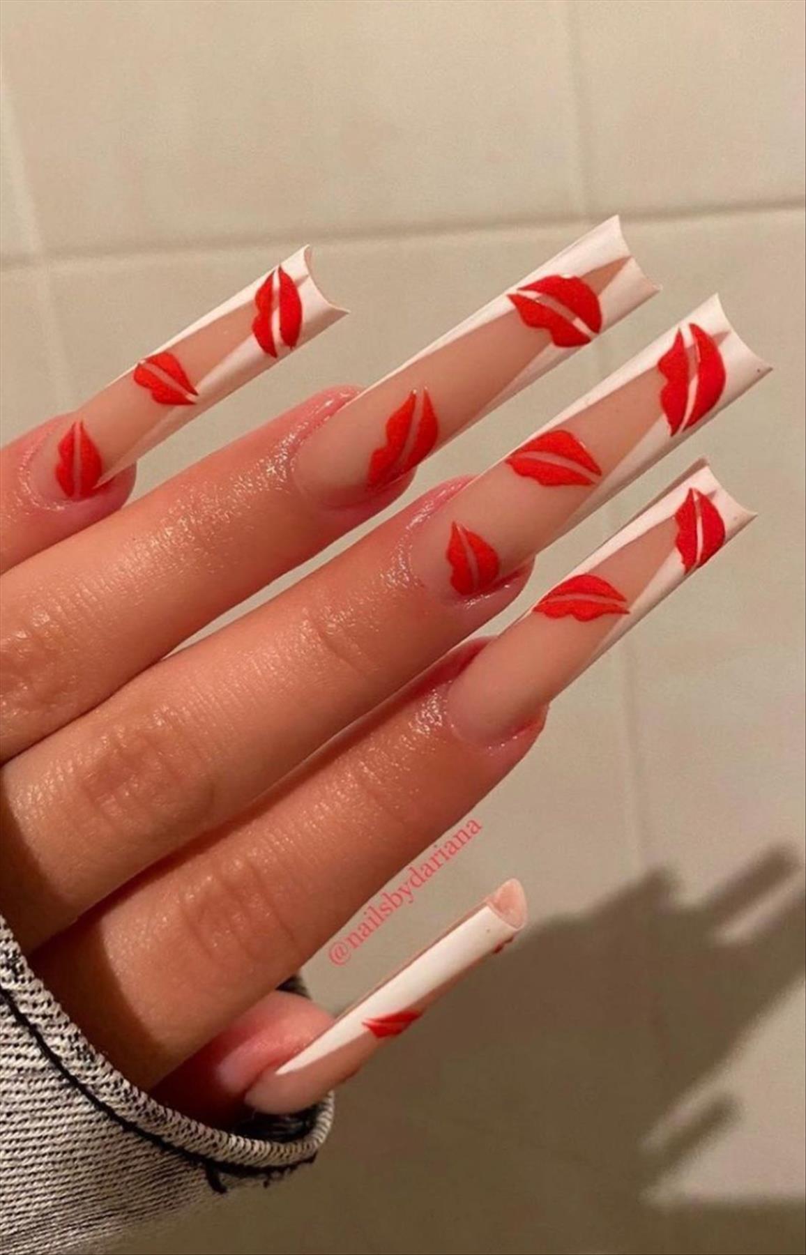 Lovely Valentine's day coffin nails design perfect for 2023