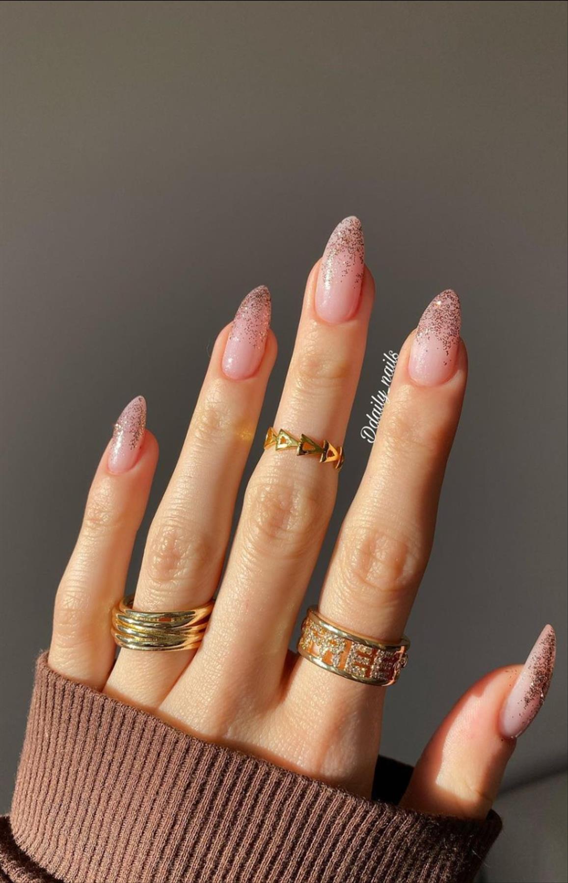 Elegant nude almond nails design for Spring mani 2023