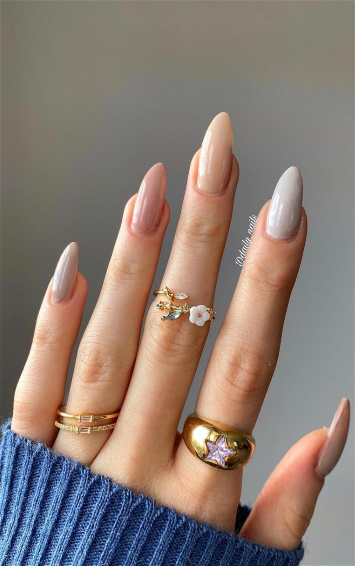 Elegant nude almond nails design for Spring mani 2023