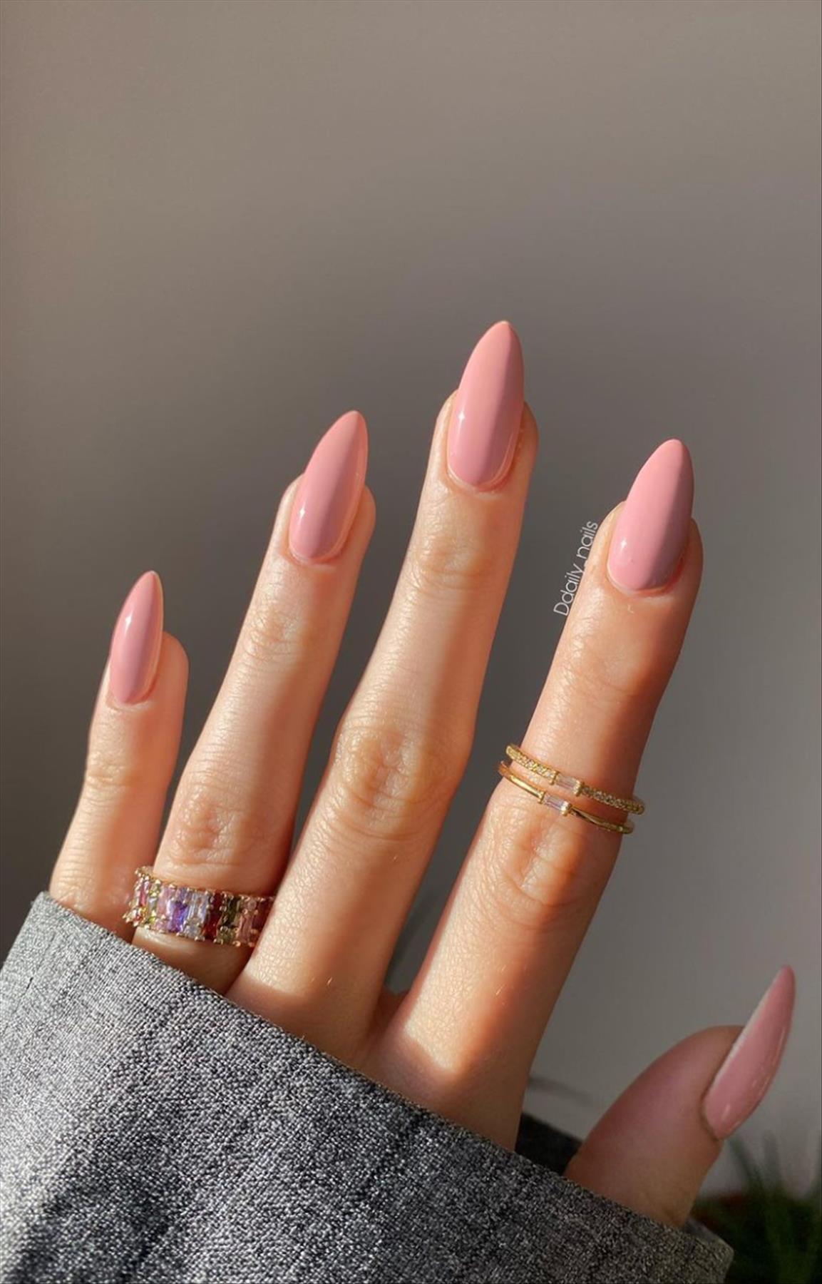 Elegant nude almond nails design for Spring mani 2023