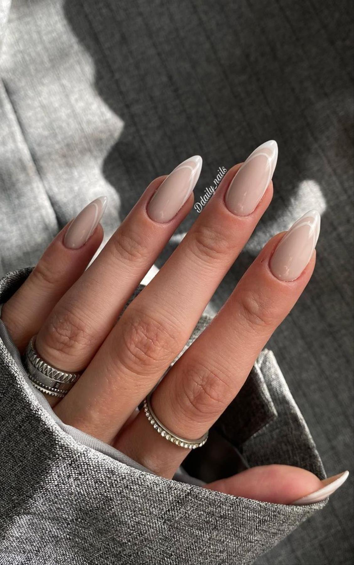 Elegant nude almond nails design for Spring mani 2023