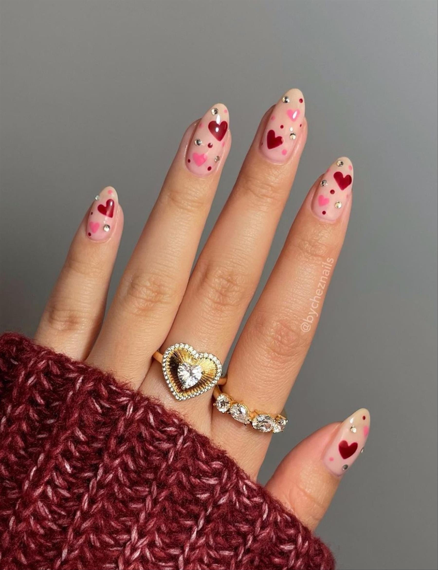Cute heart nail designs for short almond nails