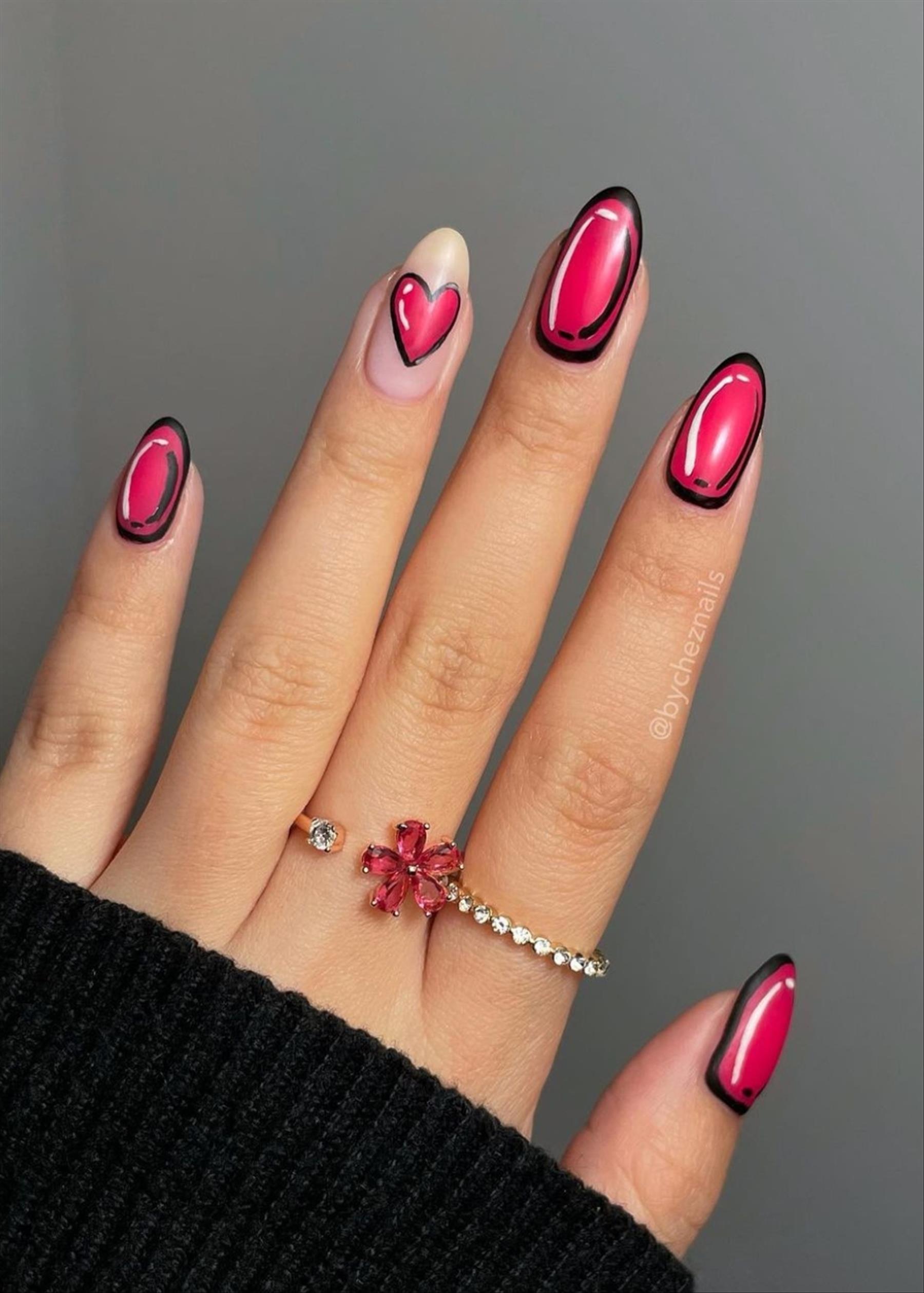 Cute heart nail designs for short almond nails